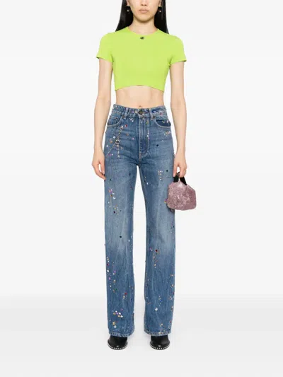 Pre-owned Chanel 1995 Cropped T-shirt Top In Green