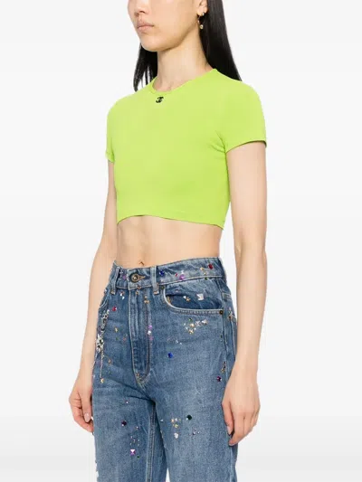 Pre-owned Chanel 1995 Cropped T-shirt Top In Green