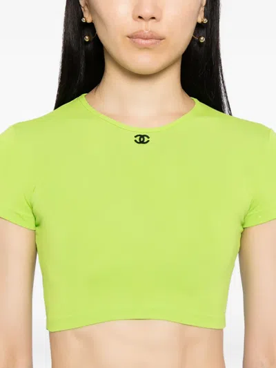Pre-owned Chanel 1995 Cropped T-shirt Top In Green