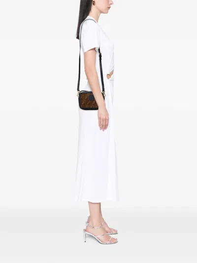 Pre-owned Fendi 2018-2025 Zucca Coated Canvas Camera Crossbody Bag In Brown