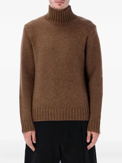 Studio Nicholson Ribbed Roll-neck Knitwear In Brown