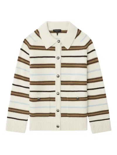 Rag & Bone Peggy Stripe Collared Oversize Wool Cardigan In White