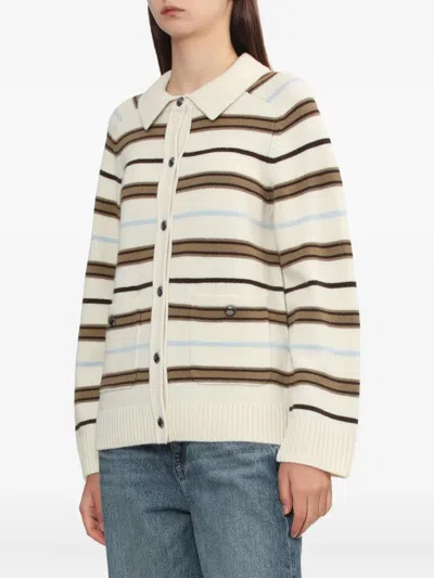 Rag & Bone Peggy Stripe Collared Oversize Wool Cardigan In White