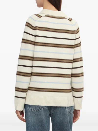 Rag & Bone Peggy Stripe Collared Oversize Wool Cardigan In White