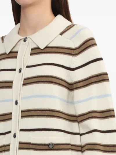 Rag & Bone Peggy Stripe Collared Oversize Wool Cardigan In White