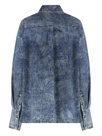 Just Cavalli Denim Shirt Featuring Asymmetrical Hem In Blue