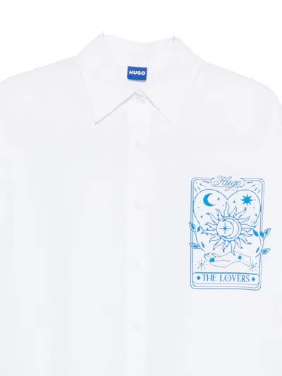 Hugo Boss Sun-print Long-sleeves Shirt In White