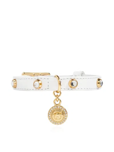 Versace Medusa Studded Leather Collar In White