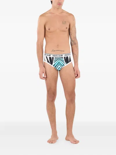Roberto Cavalli Ray Of Sea-print Briefs In Blue