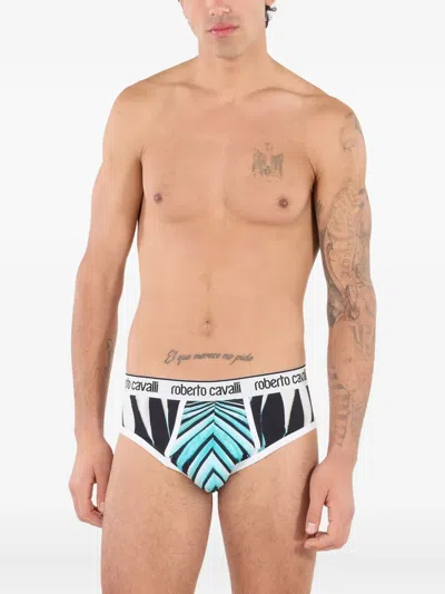 Roberto Cavalli Ray Of Sea-print Briefs In Blue