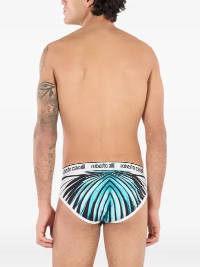 Roberto Cavalli Ray Of Sea-print Briefs In Blue