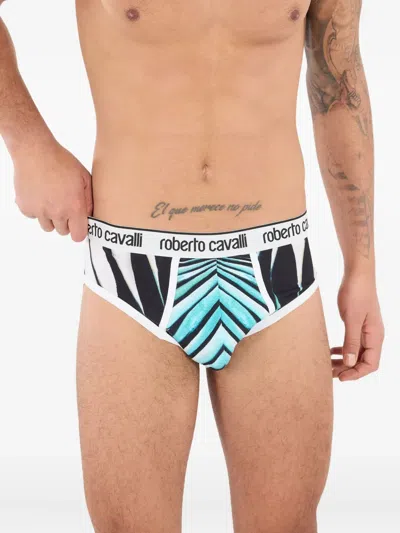 Roberto Cavalli Ray Of Sea-print Briefs In Blue