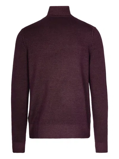 L.b.m 1911 Virgin Wool Turtleneck Sweater With Ribbed Finishes In Burgundy