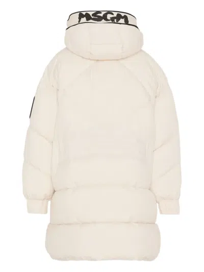 Msgm Ivory Down Jacket For Kids With Logo In Neutral