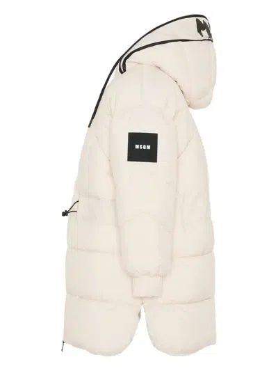 Msgm Ivory Down Jacket For Kids With Logo In Neutral