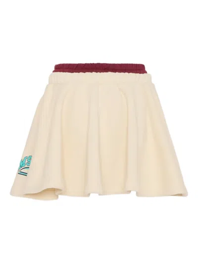 Msgm Drawstring Logo-print Skirt In Neutral