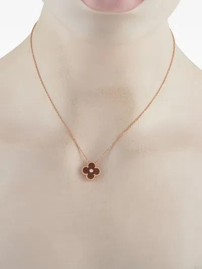 Pre-owned Van Cleef & Arpels 18k Rose Gold Diamond Alhambra Pendant Necklace In Pink