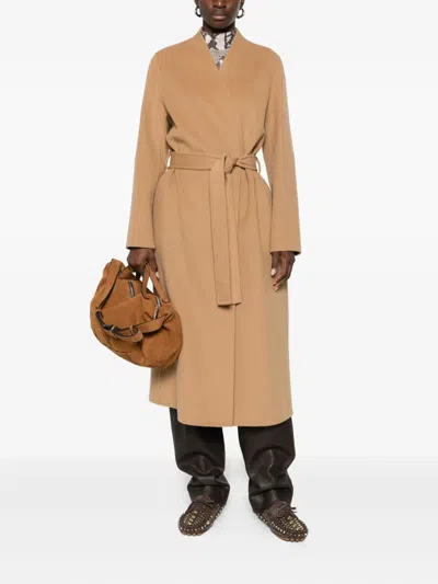 Ermanno Firenze Belted Coat In Brown