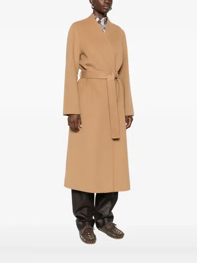 Ermanno Firenze Belted Coat In Brown