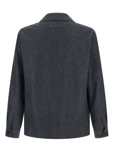 Zegna Wool Jacket Featuring Long Sleeves And Pockets In Gray