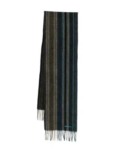 Paul Smith Striped Fringed Scarf In Black