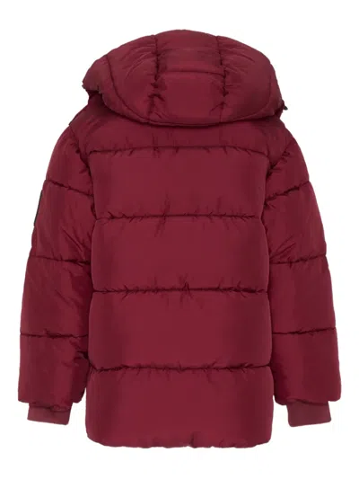 Msgm Burgundy Down Jacket For Kids With Logo In Red