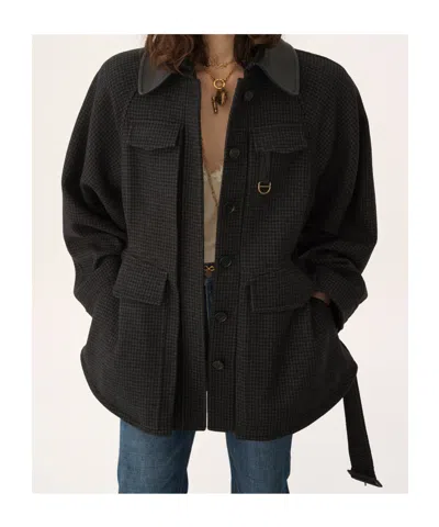 Chloé Wool Belted Jacket With Leather Collar Clothing In Black