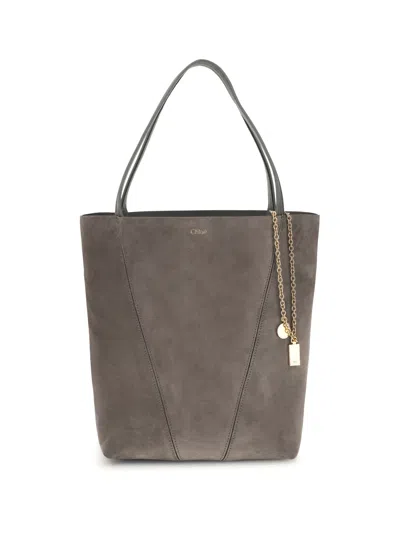 Chloé Spin Suede Tote Bag In Gray