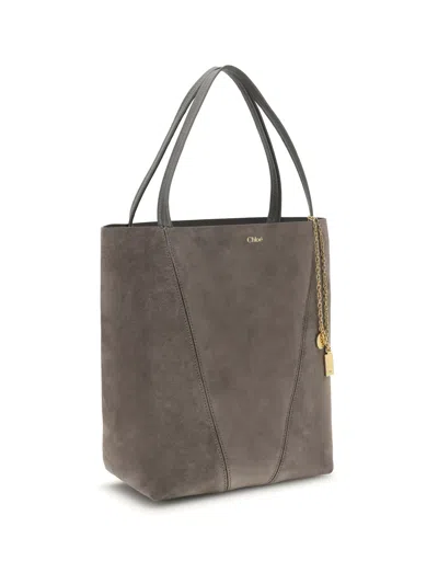 Chloé Spin Suede Tote Bag In Gray
