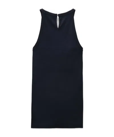 Dorothee Schumacher Tank Top With Embellished Organza Detail In Blue