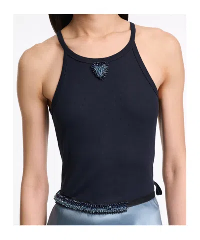 Dorothee Schumacher Tank Top With Embellished Organza Detail In Blue