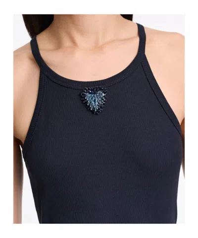 Dorothee Schumacher Tank Top With Embellished Organza Detail In Blue