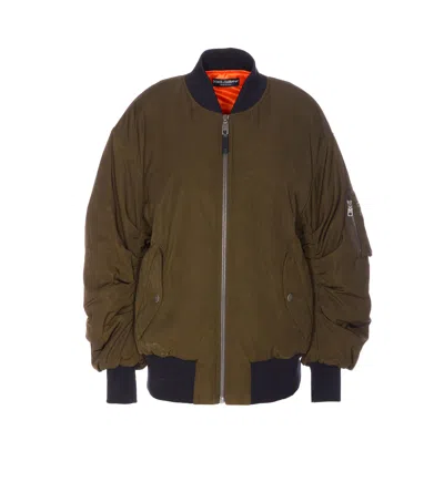 Dolce & Gabbana Down Jacket With Crewneck And Pockets In Green