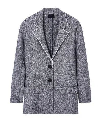 Giorgio Armani Tailored Grey Jacket With Structured Collar And Modern Design In Blue
