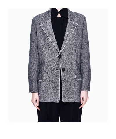 Giorgio Armani Tailored Grey Jacket With Structured Collar And Modern Design In Blue