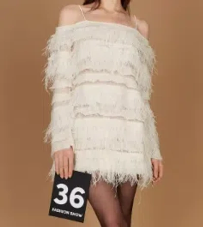 Twinset Off-shoulder Feather-detail Dress In Neutral