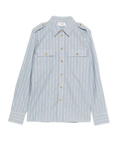 Celine Women Striped Cotton Shirt In Gray