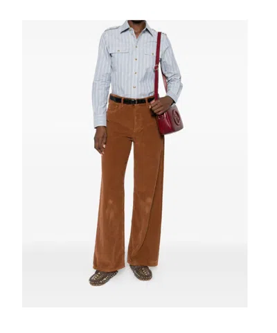 Celine Women Striped Cotton Shirt In Gray