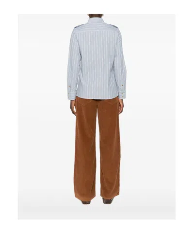 Celine Women Striped Cotton Shirt In Gray