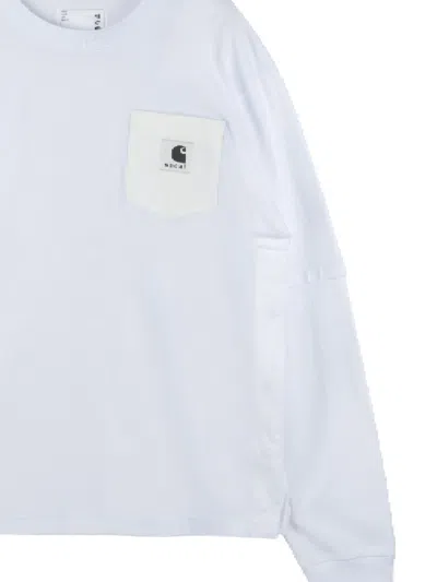 Sacai Xcarhartt Wip Pocket-chest Long-sleeve T-shirt In White
