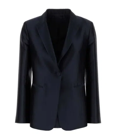 Alberta Ferretti Single-breasted Jacket In Glossy Silk-blend Satin Women In Blue