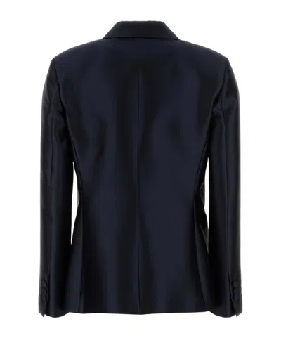 Alberta Ferretti Single-breasted Jacket In Glossy Silk-blend Satin Women In Blue