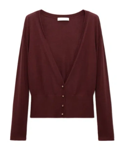 Dorothee Schumacher Ribbed V-neck Cardigan In Burgundy