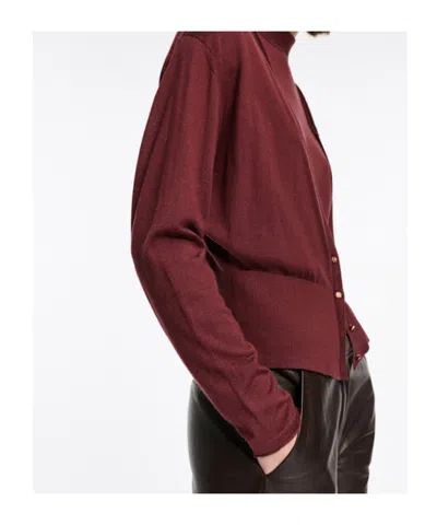 Dorothee Schumacher Ribbed V-neck Cardigan In Burgundy
