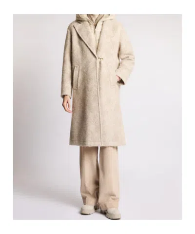 Fay Double Front Coat In Wool And Mohair Herringbone In Neutral
