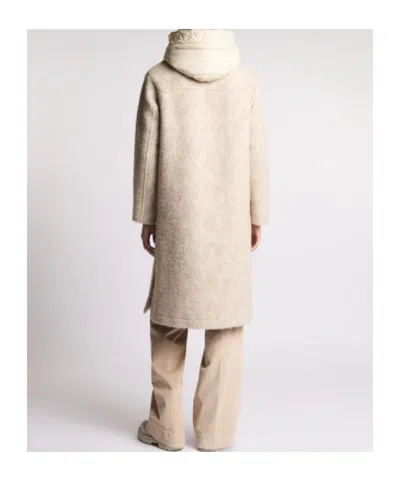 Fay Double Front Coat In Wool And Mohair Herringbone In Neutral