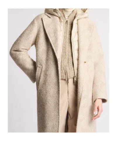Fay Double Front Coat In Wool And Mohair Herringbone In Neutral