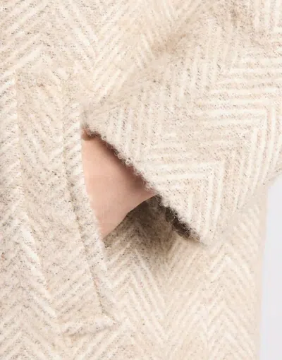 Fay Double Front Coat In Wool And Mohair Herringbone In Neutral
