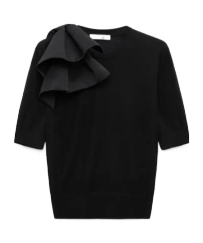 Dorothee Schumacher Virgin Merino Pullover With Satin Bow In Black