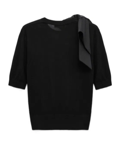 Dorothee Schumacher Virgin Merino Pullover With Satin Bow In Black
